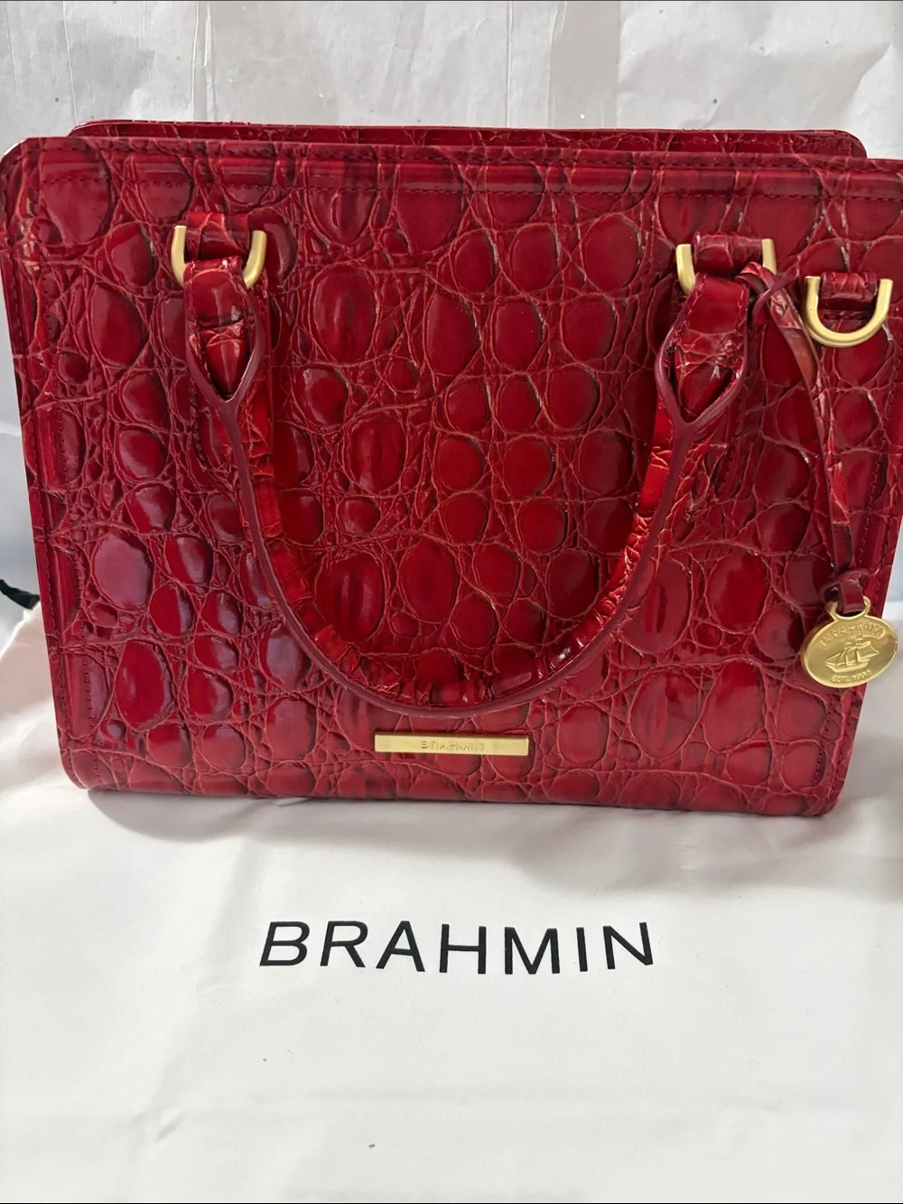 Brahmin Cami Sriracha-Vanderbilt Leather Satchel with Gold Hardware